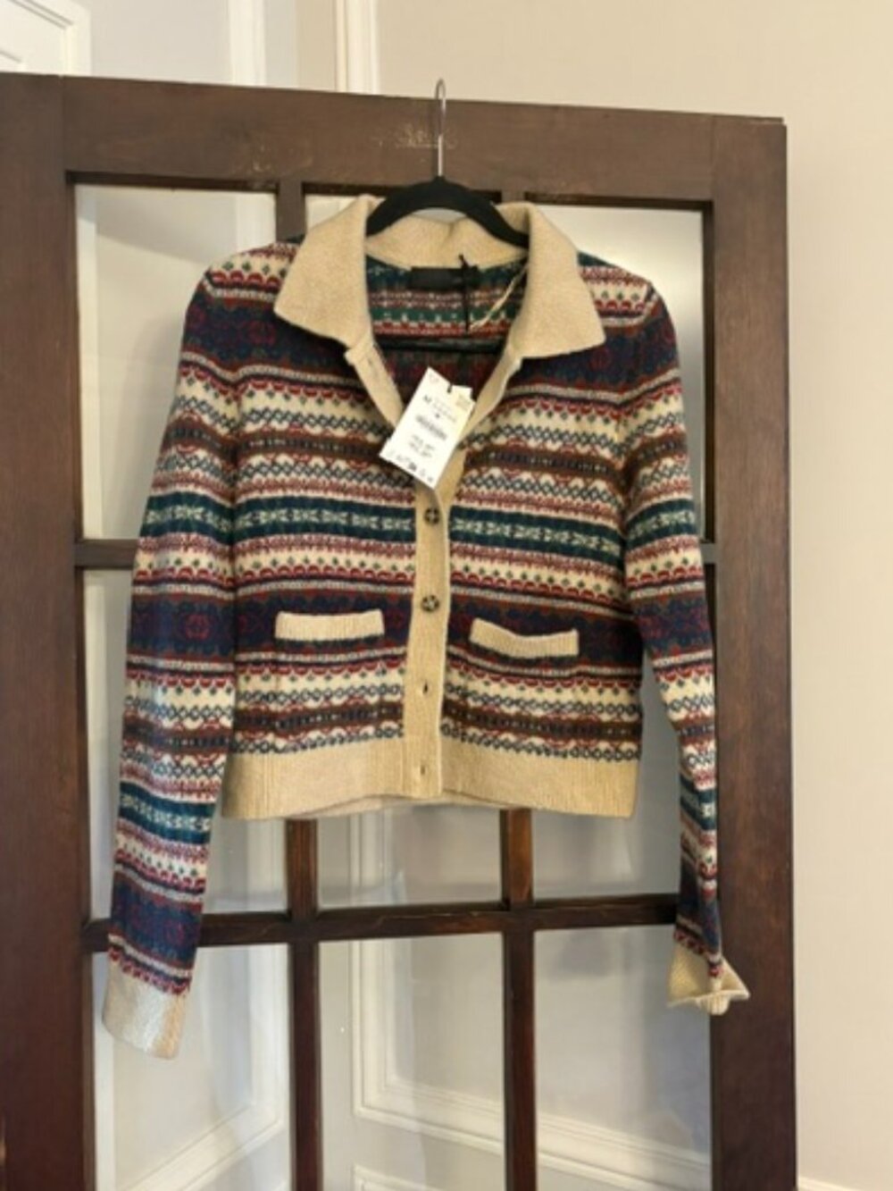 Zara Fairisle Button-Down Cardigan, Size Medium